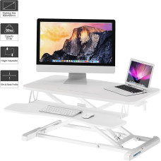 Stand de lucru laptop,calculator sit-stand, Bontec, 80 x 40 x 50 cm, cu suport tastatura, 15 kg max, metal, alb