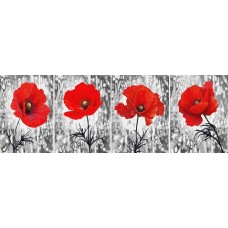 Maci rosii, 140 x 50 cm, Set 4 piese de 50 x 35 cm, Rama lemn, Multicolor
