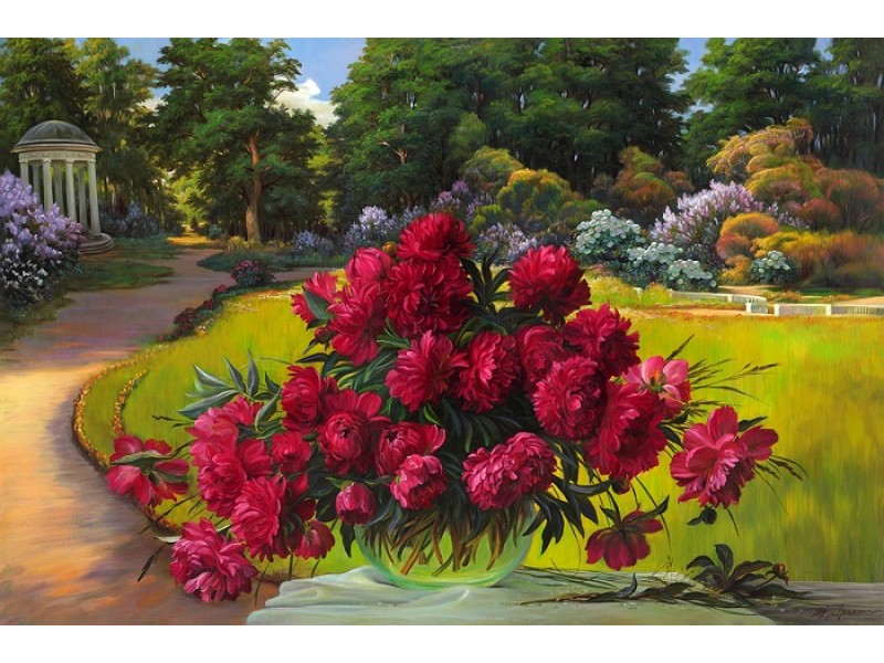 Bujori, 70 x 50 cm, Rama lemn, Multicolor