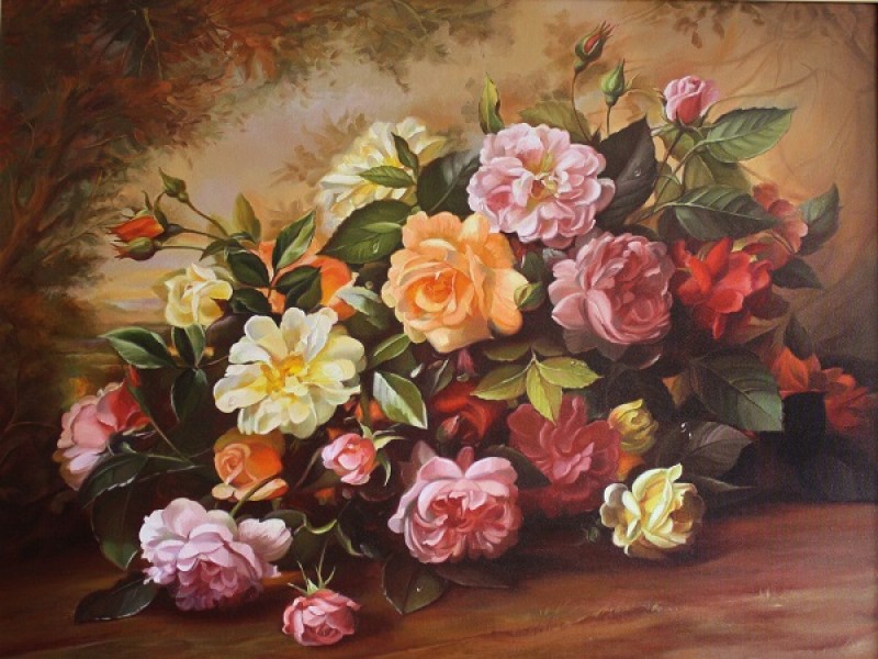 Tablou bujori , 60 x45 cm, Rama lemn, Multicolor Tablou bujori , 60 x45 cm, Rama lemn, Multicolor