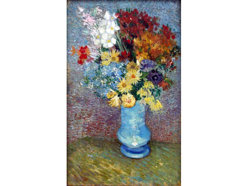 Reproducere Van Gogh - Flowers in a blue vase, 50 x 80 cm, Rama lemn, Multicolor Reproducere Van Gogh - Flowers in a blue vase, 50 x 80 cm, Rama lemn, Multicolor
